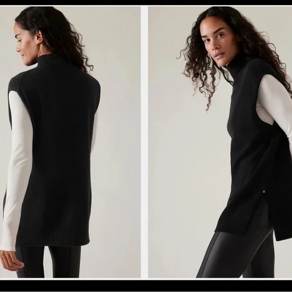 Athleta Alpine Tabard Sweater Black Medium Wool Cashmere Blend - Picture 1 of 5